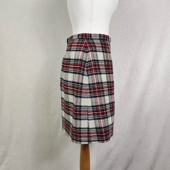 St Michael Vintage Red White Tartan Plaid Wool Blend Skirt UK 10-12 - Picture 2 of 6